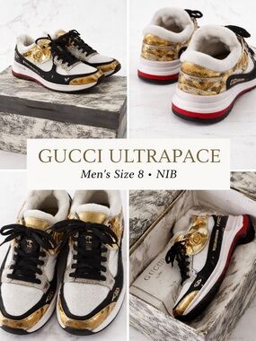Gucci Gold, Black & White Ultrapace Men's Sneakers
